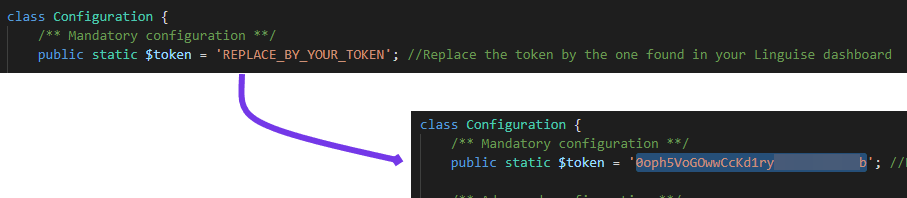 A code snippet showing a class configuration.