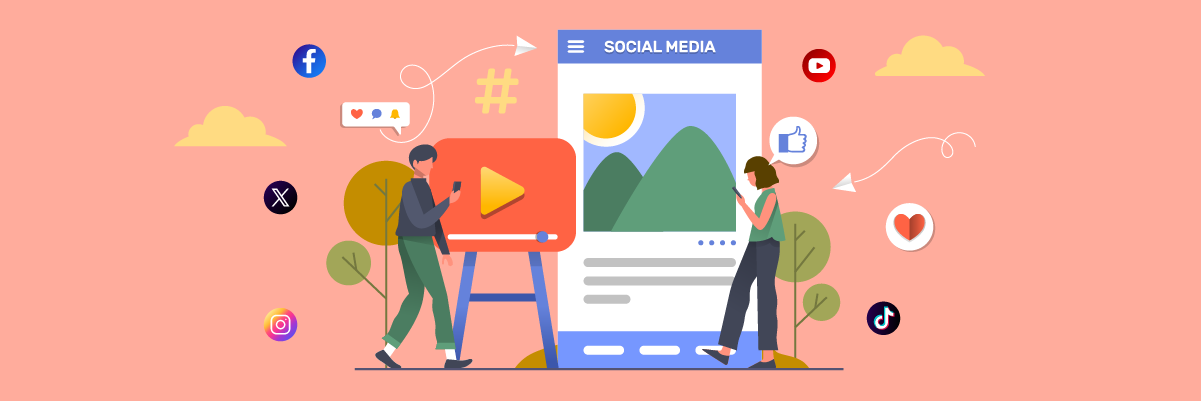 Two people creating social media content. Online post with image.