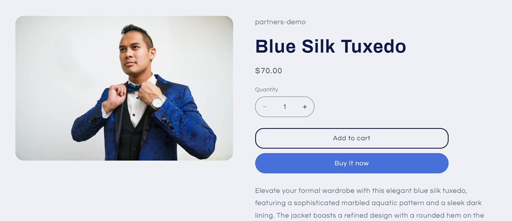 Man wearing a blue silk tuxedo