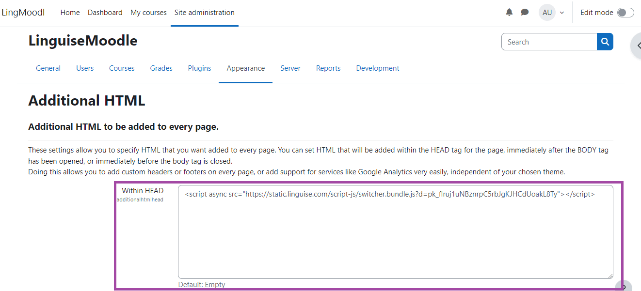 Additional HTML section in Linguine Joomla template