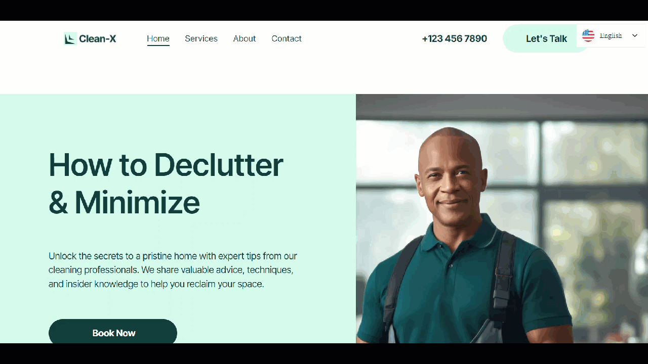 Smiling man in green shirt with professional cleaning services