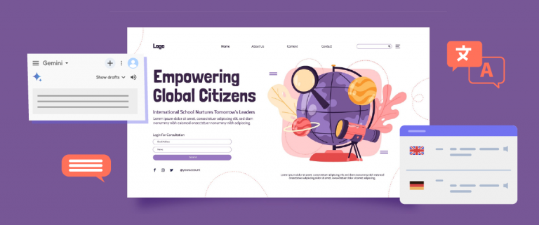 Website design for global citizens. Illustration of a person with a backpack