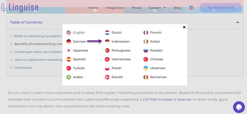 Select a language for translation