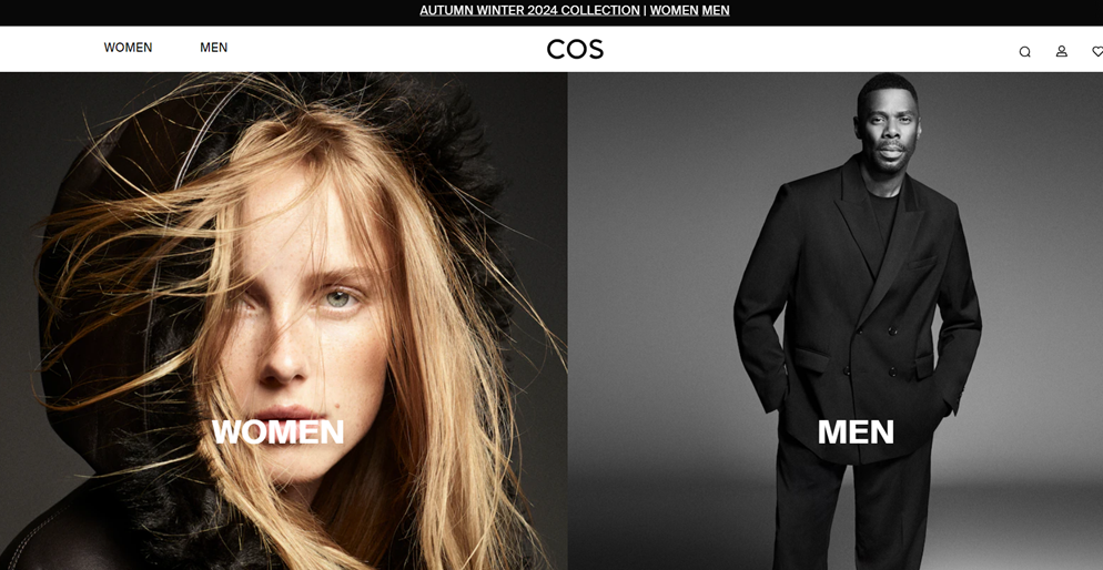 COS website homepage with women and men sections