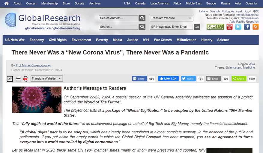 Global Research website homepage with article title.