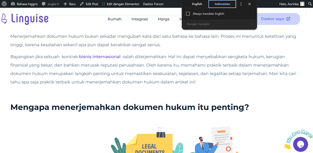Ilustrasi dokumen hukum dan terjemahan