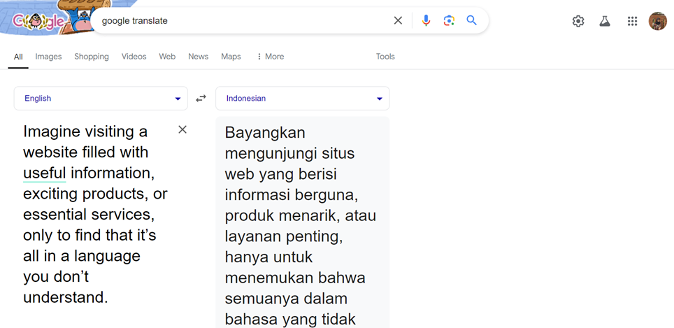 Google Translate website homepage