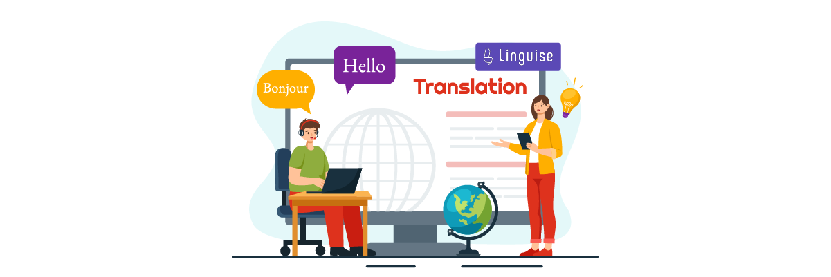 Man and woman working on translation project together.