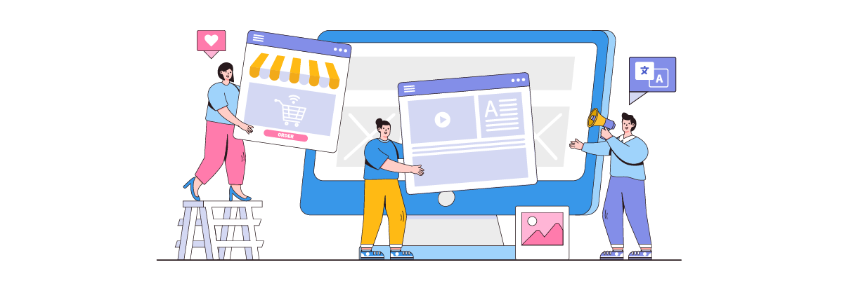 A group of people working together to build a website.