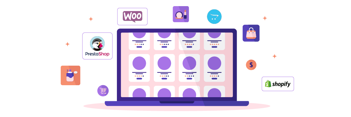 Icons of various ecommerce platforms on laptop
