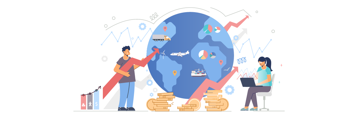 A man and woman working together with a globe