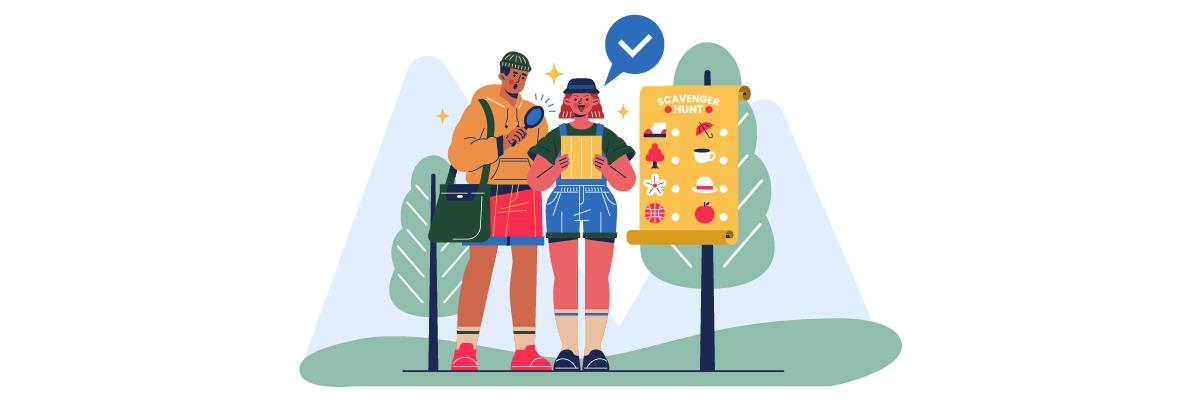 Two hikers checking a map while planning their route.