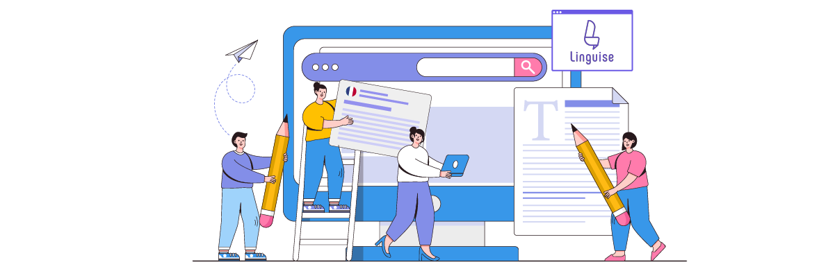 team of people working together on a website. They are using large tools to build and design the site.