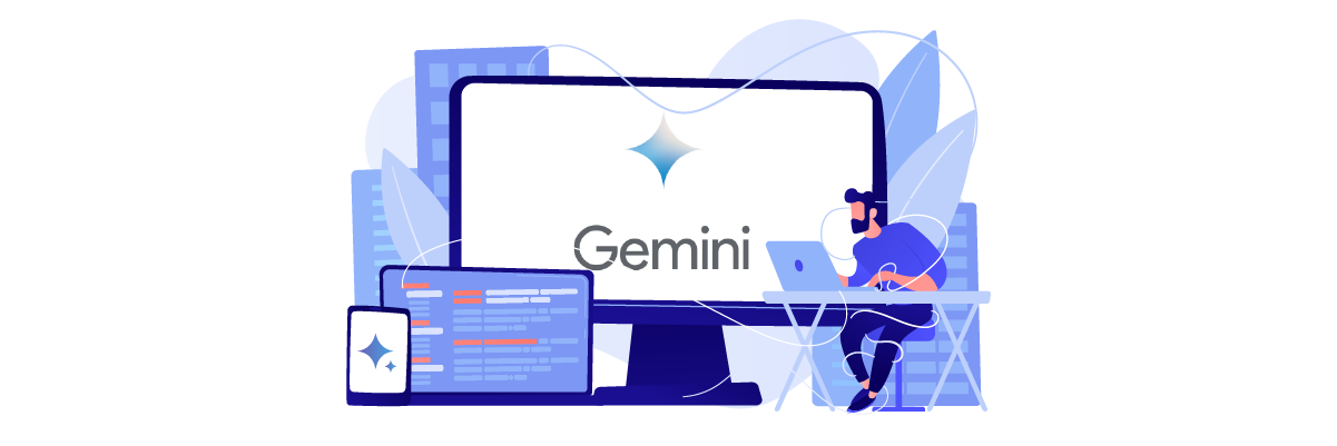 Gemini logo on a computer screen. The logo is blue and white.