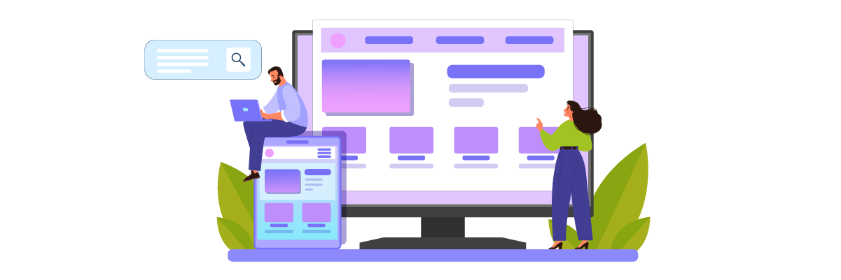 Two developers working on a large computer screen