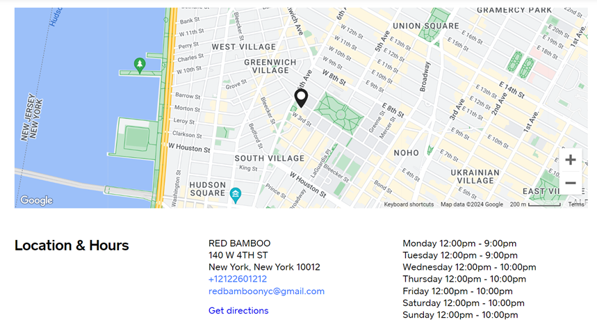Map showing the location of Red Bamboo in New York.