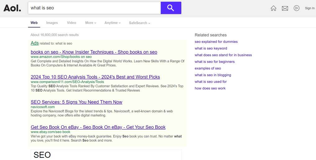 AOL search results for SEO services