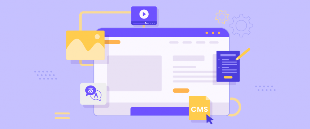 Uma representação gráfica de um site com vários elementos de design.