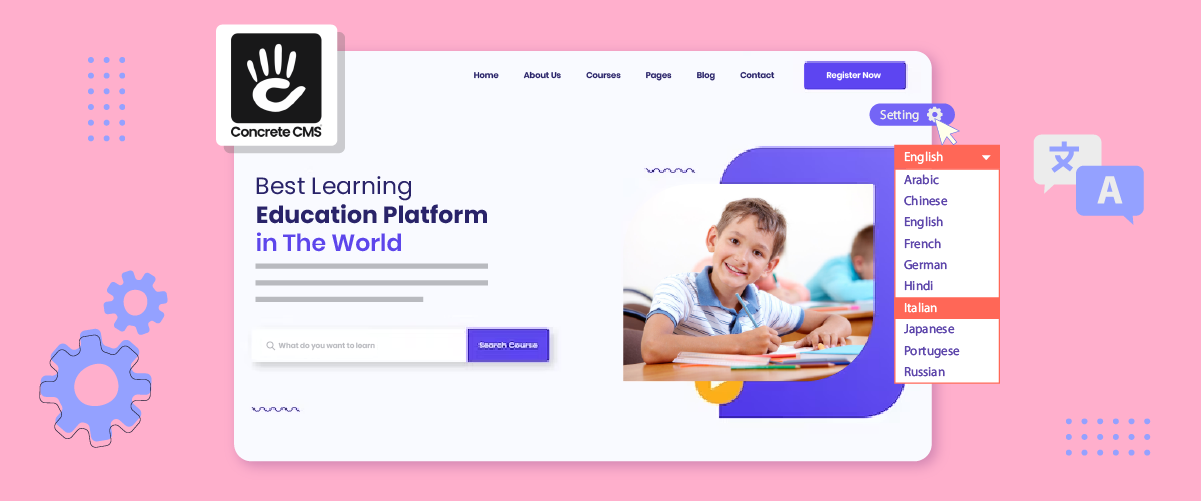 E-learning website screenshot with a student