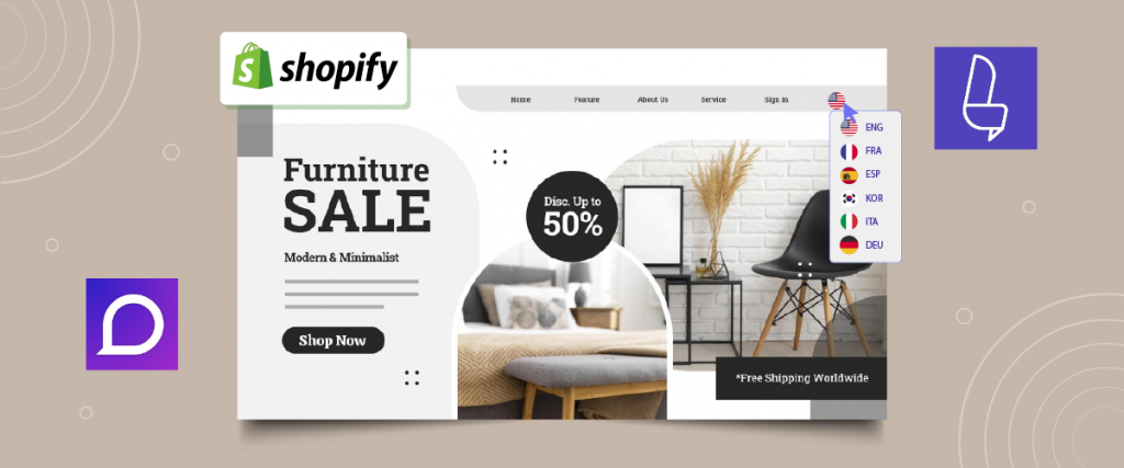 Banner de venda de móveis Shopify com 50% de desconto