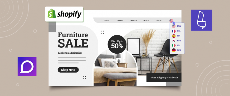 Shopify furniture sale banner with 50% off