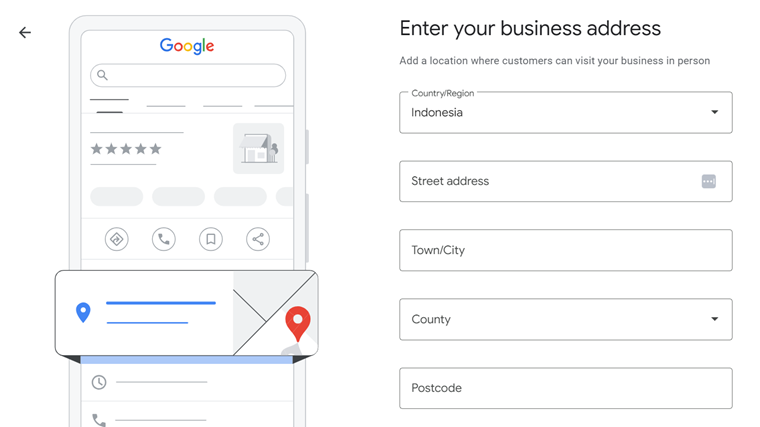 A screenshot of a Google My Business address form on a mobile device.