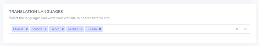 Screenshot of translation languages selection interface. Choose languages for translation.