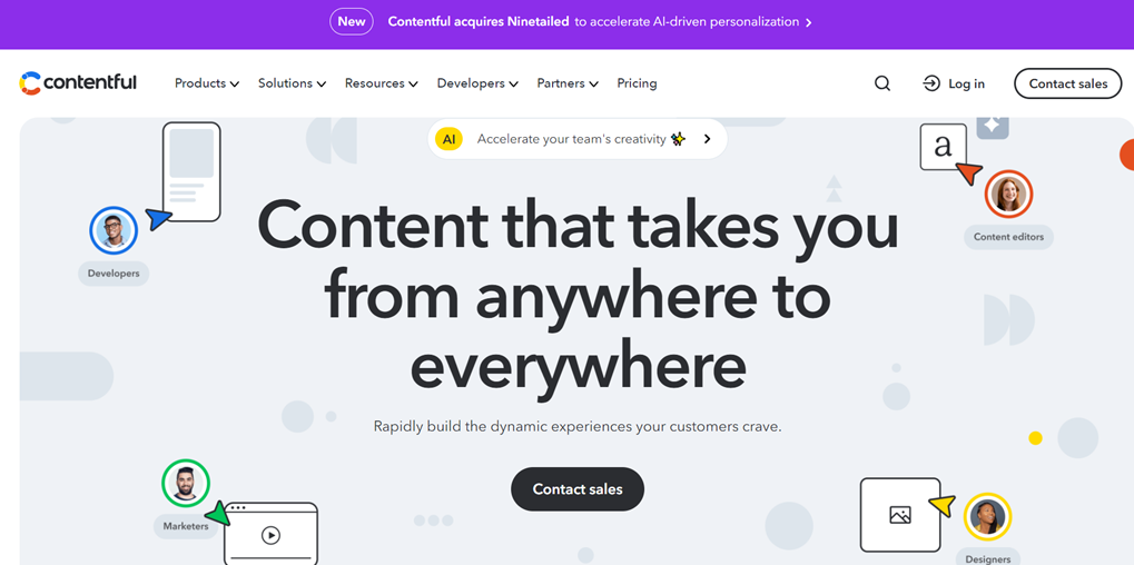 Contentful homepage with colorful branding and icons