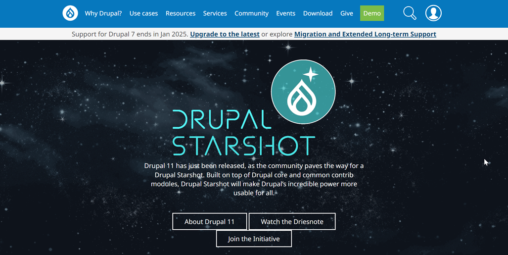 Drupal Starshot initiative logo. A teal circle with a white star and a drop inside.
