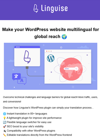 LinguiSense plugin for WordPress multilingual sites. Make your website global.
