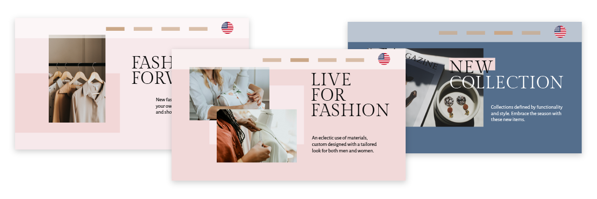 Fashion website design concept with pink and blue cards