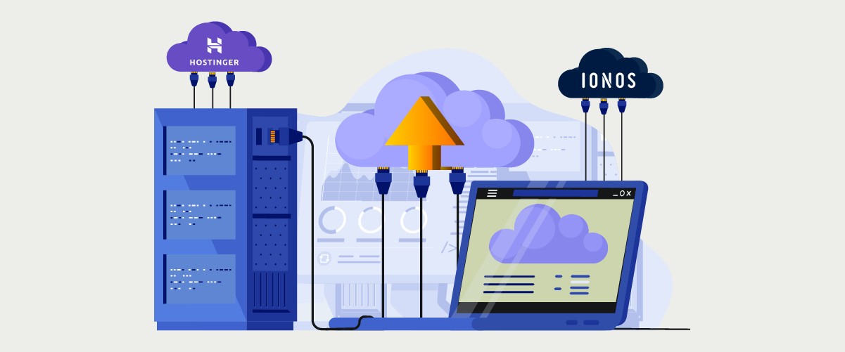 Cloud data storage and management concept. Devices connected to the cloud.