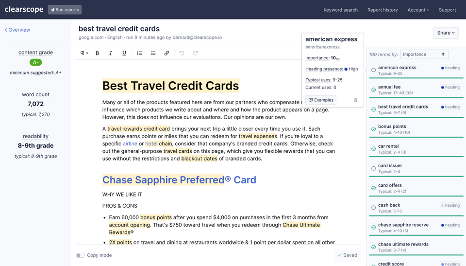 Travel credit cards comparison chart
