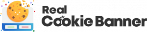 A colorful illustration of a chocolate chip cookie on a blue banner with the words 'Real Cookie Banner' in bold black text.