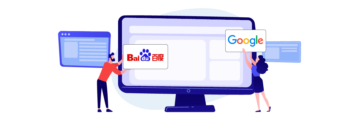 People optimizing website on computer for Google search