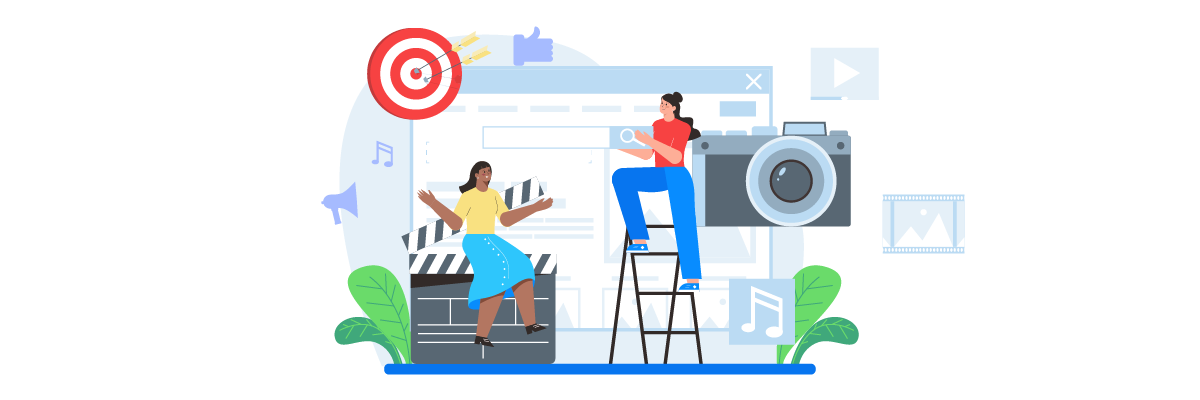 Two people working on content creation