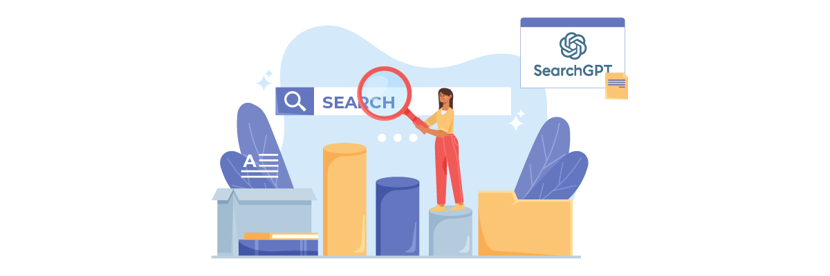 Seo audit tool for website optimization. A person using a magnifying glass
