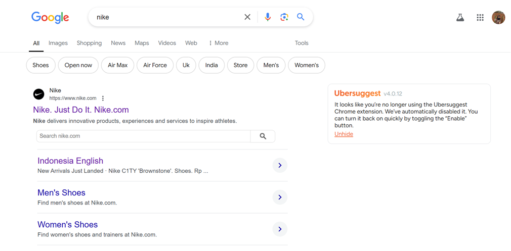 Google search results page with multiple links