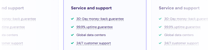 The image highlights key service and support features.