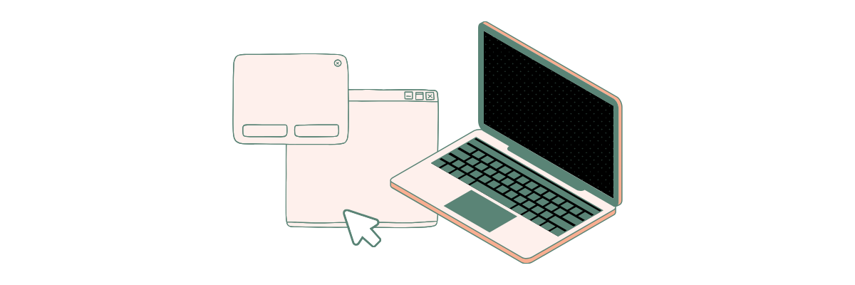 A laptop with a black screen and green keyboard next to files