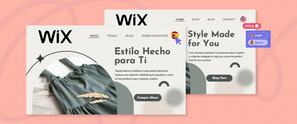 Capturas de tela do construtor de sites Wix mostrando opções de estilo