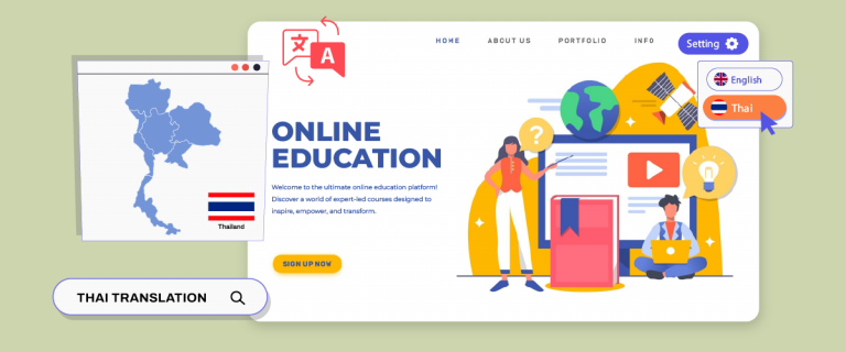 Online education platform with Thai translation option. E-learning website.