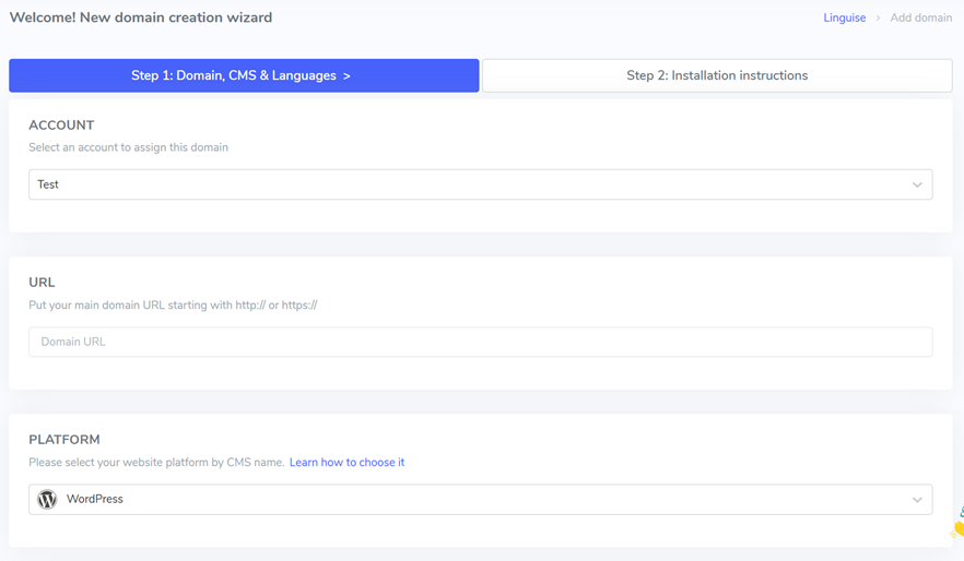 Webroot New domain installation wizard account details