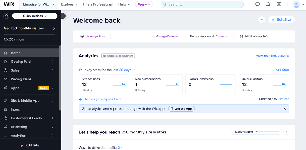 Google Analytics dashboard with various statistics