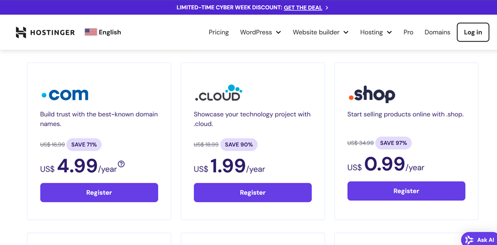 Web hosting and domain registration services