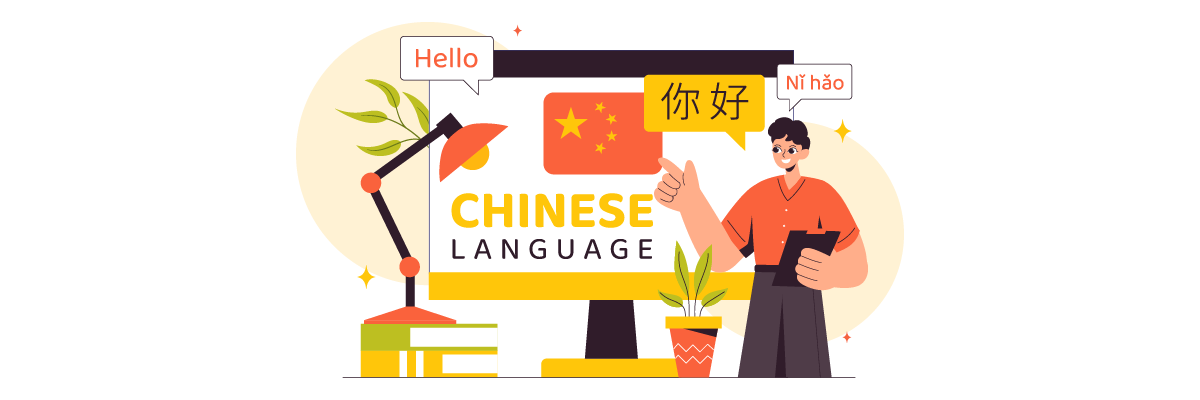 Illustration of a person learning Chinese