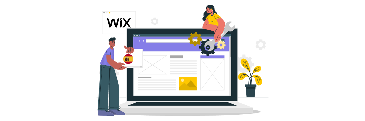Wix website creation. People working on a laptop.