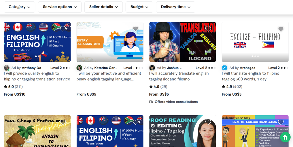 English Filipino translation services, various language combinations.