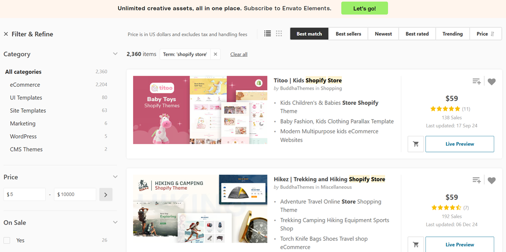 Browse and purchase creative assets, Subscribe to Envato Elements for unlimited downloads