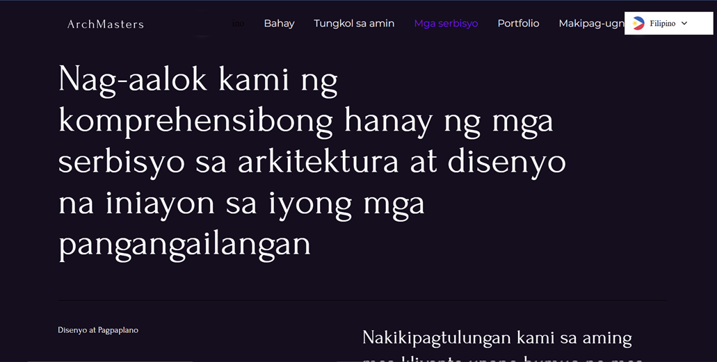 A Filipino webpage offering comprehensive architecture and design solutions